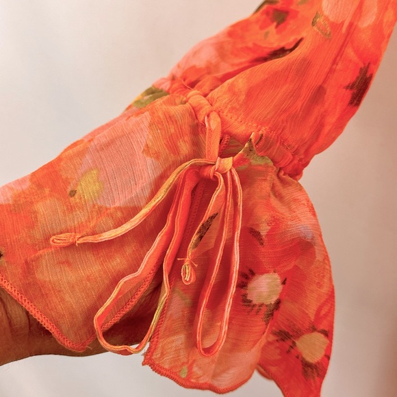 Wild Fable Orange Floral Tie Front Lightweight Duster/Jacket/Cover-Up/Ne… - Picture 9 of 13